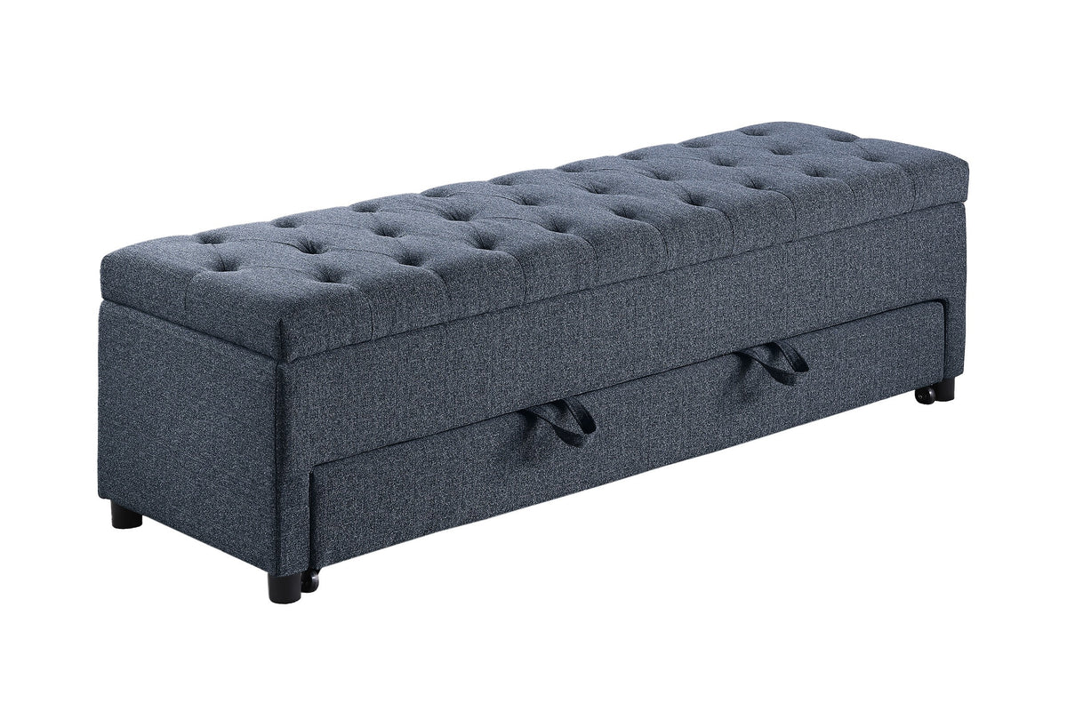 Storage Ottoman W/ Underseat Drawer - Blue Gray Boucle