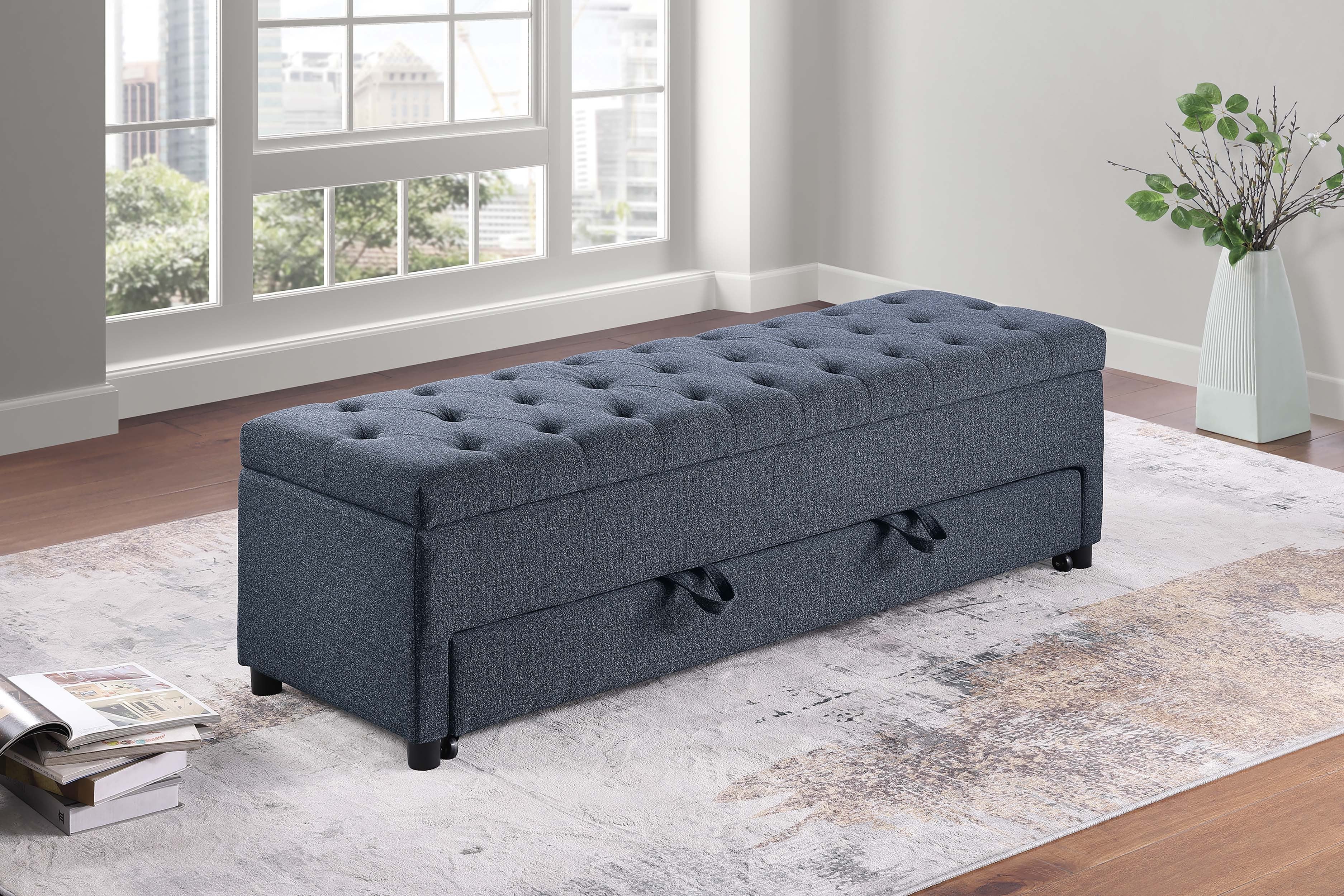Storage Ottoman - Blue Gray Boucle