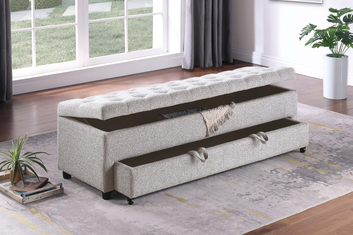 Storage Ottoman W/ Underseat Drawer - Beige Boucle