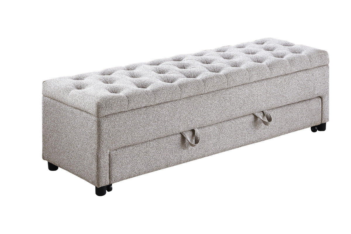 Storage Ottoman W/ Underseat Drawer - Beige Boucle