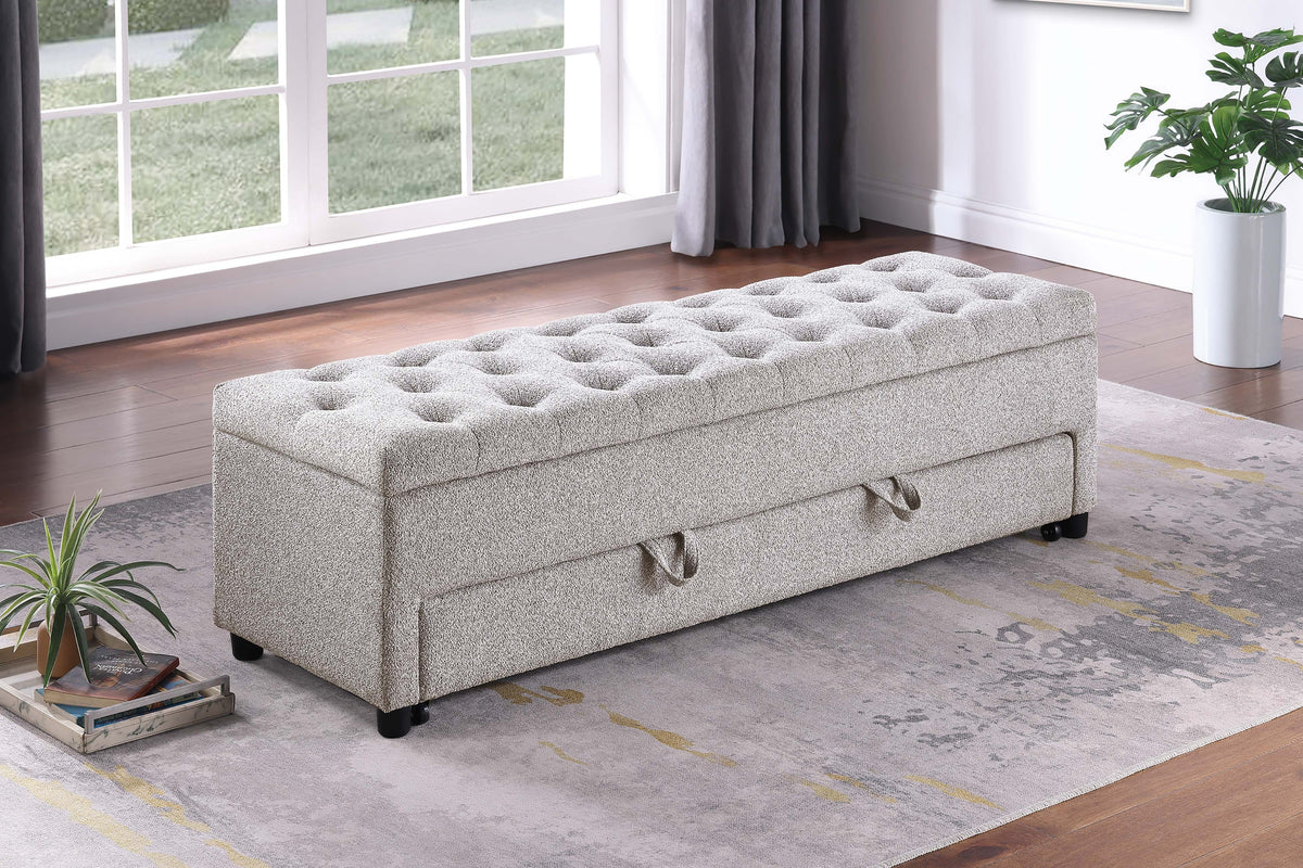 Storage Ottoman W/ Underseat Drawer - Beige Boucle
