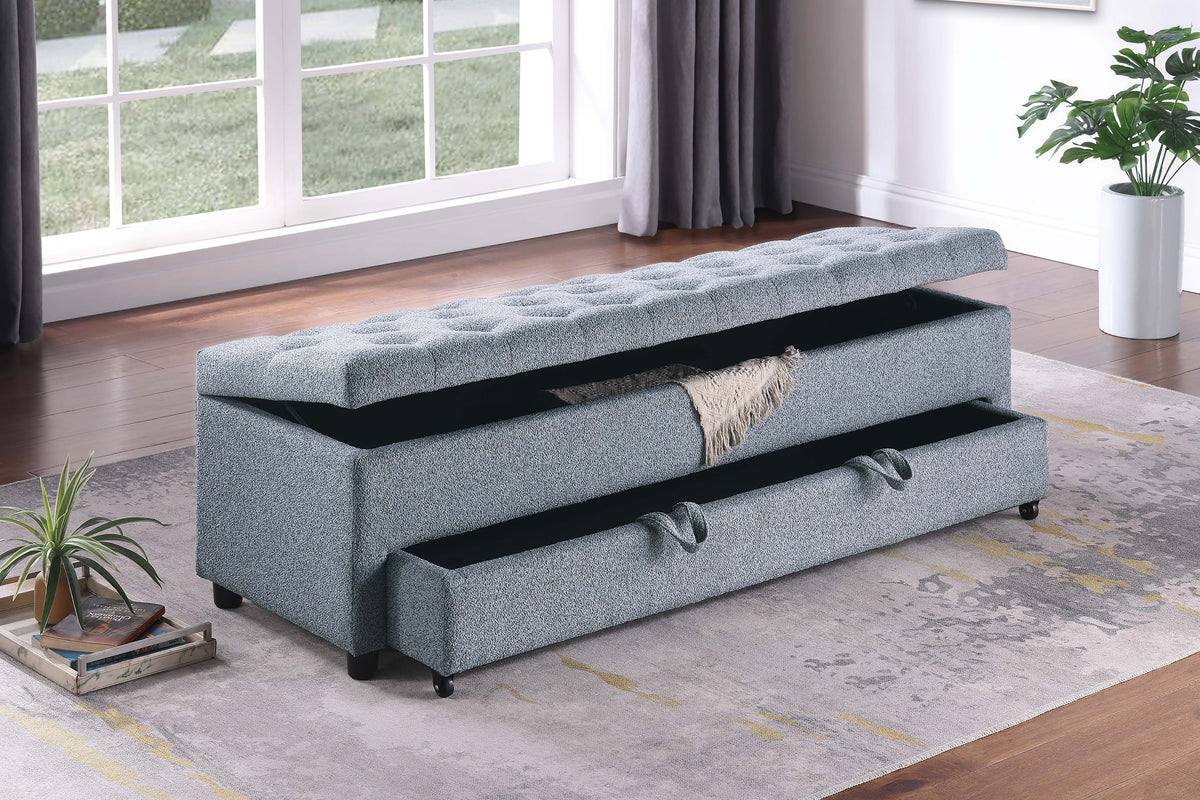 Storage Ottoman W/ Underseat Drawer - Gray Boucle