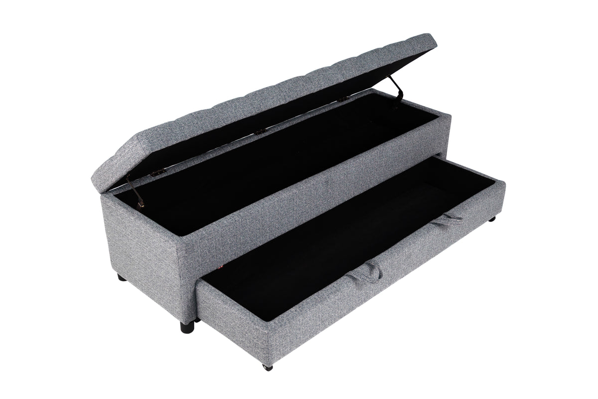 Storage Ottoman W/ Underseat Drawer - Gray Boucle