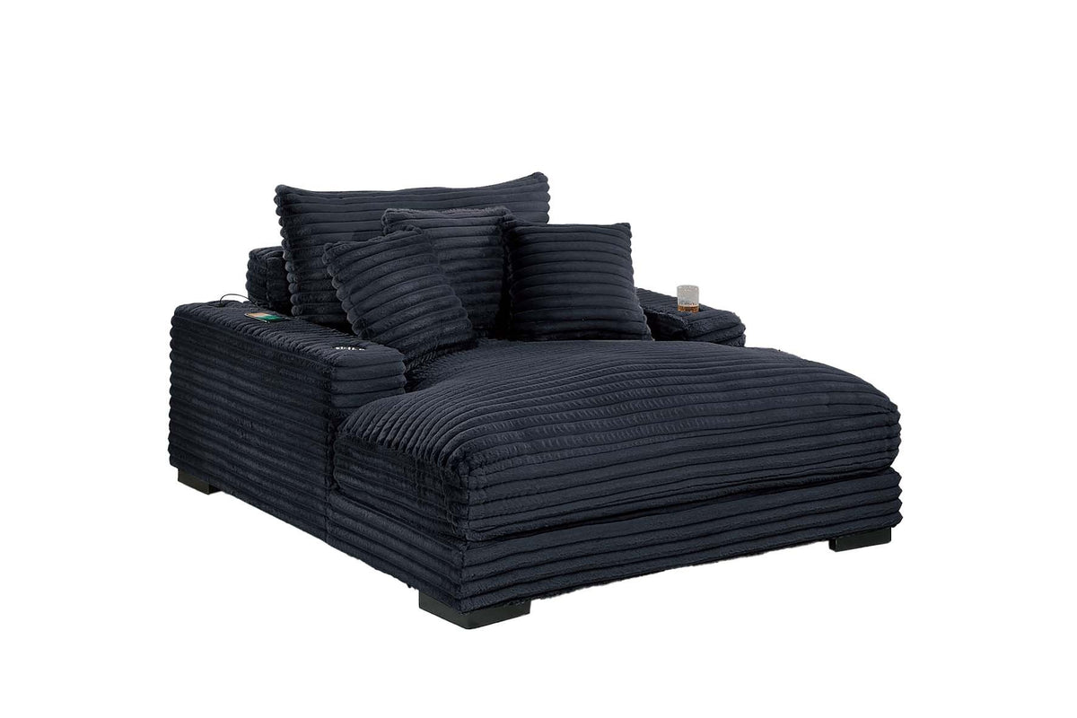 Chaise Lounge W/ Cup Holder & Usb Ports - Black