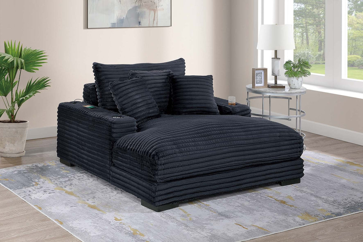 Chaise Lounge W/ Cup Holder & Usb Ports - Black