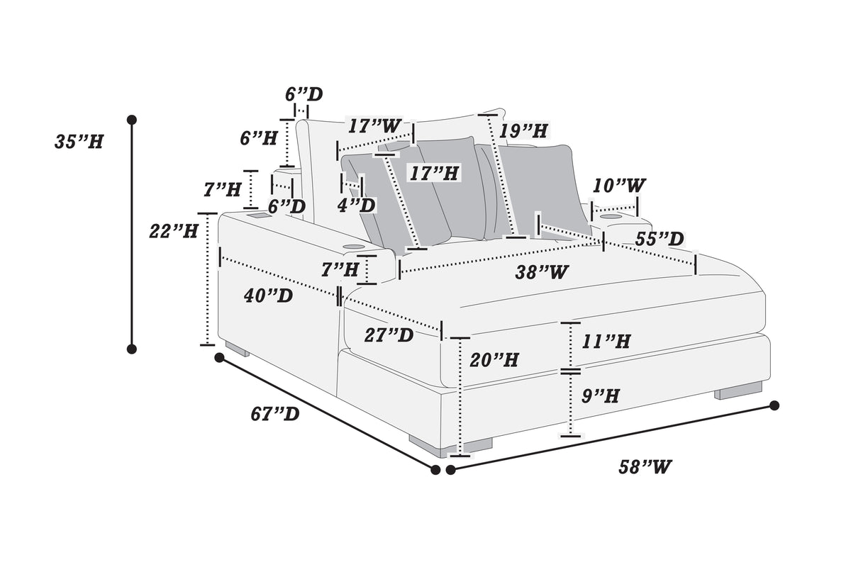 Chaise Lounge W/ Cup Holder & Usb Ports - Taupe