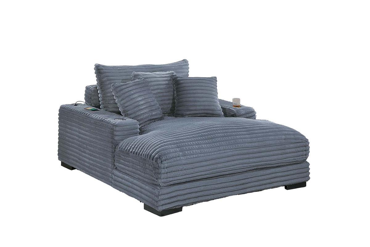 Chaise Lounge W/ Cup Holder & Usb Ports - Gray