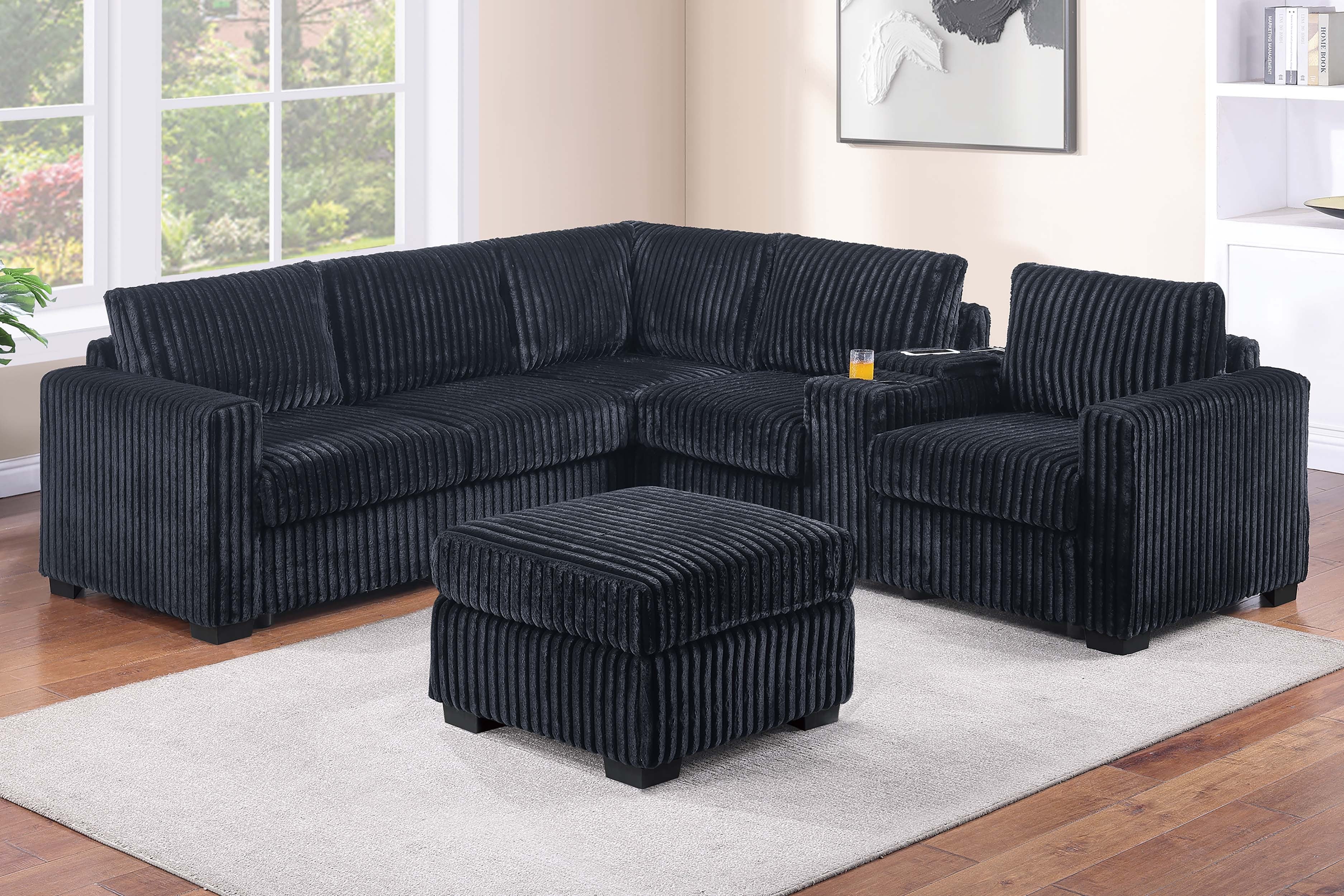 4-Piece Sectional Set W/ Ottoman - Black