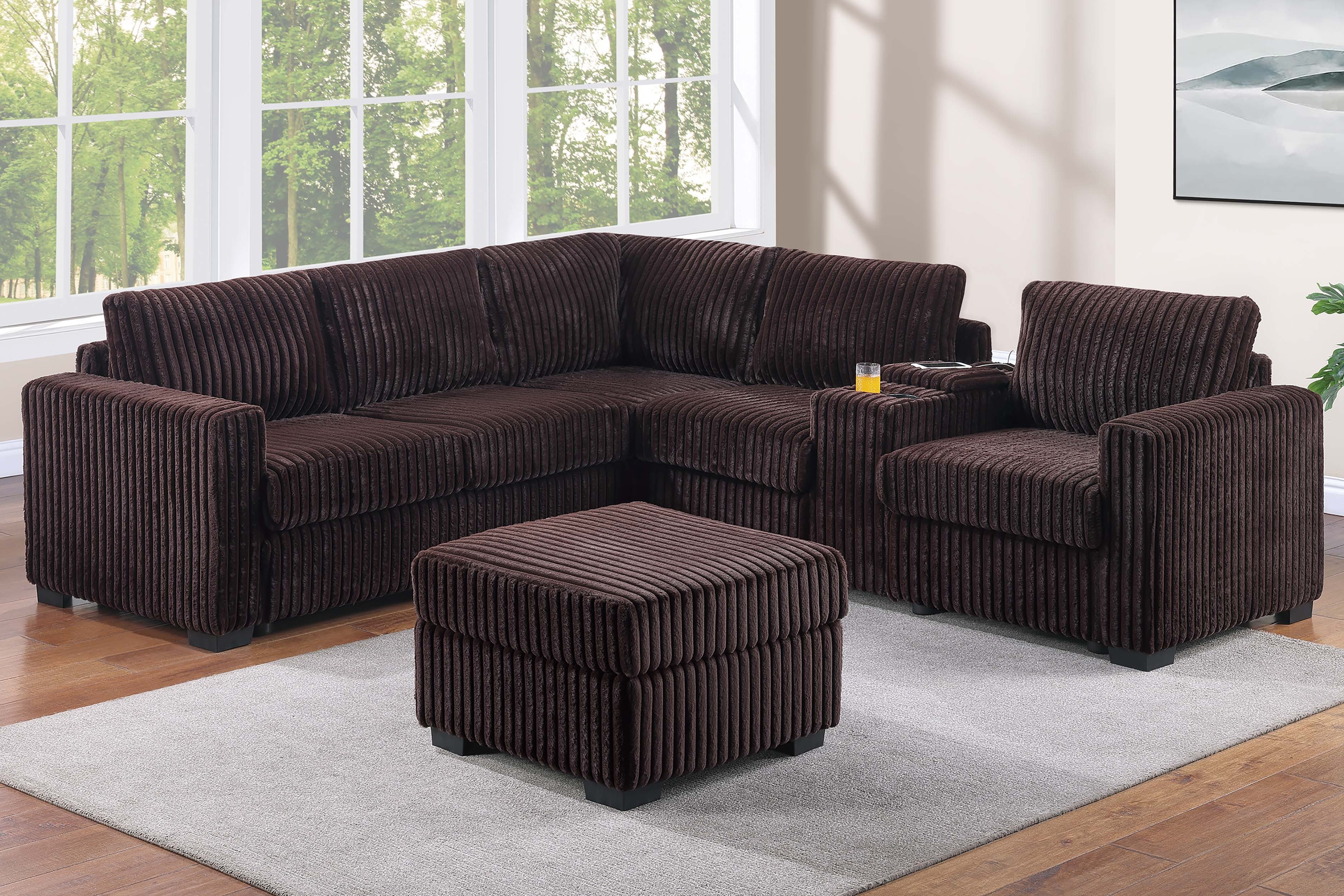 4-Piece Sectional Set W/ Ottoman - Coffee