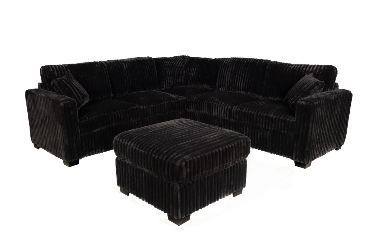 4-Pc Sectional Sofa W/ 2 Accent Pillows - Balck Fur-Like Jumbo Corduroy