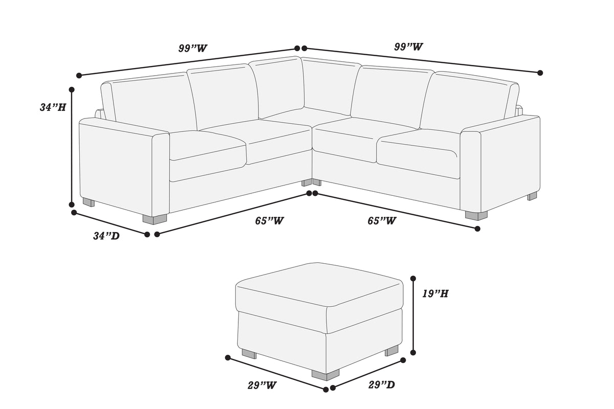 4-Pc Sectional Sofa W/ 2 Accent Pillows - Balck Fur-Like Jumbo Corduroy