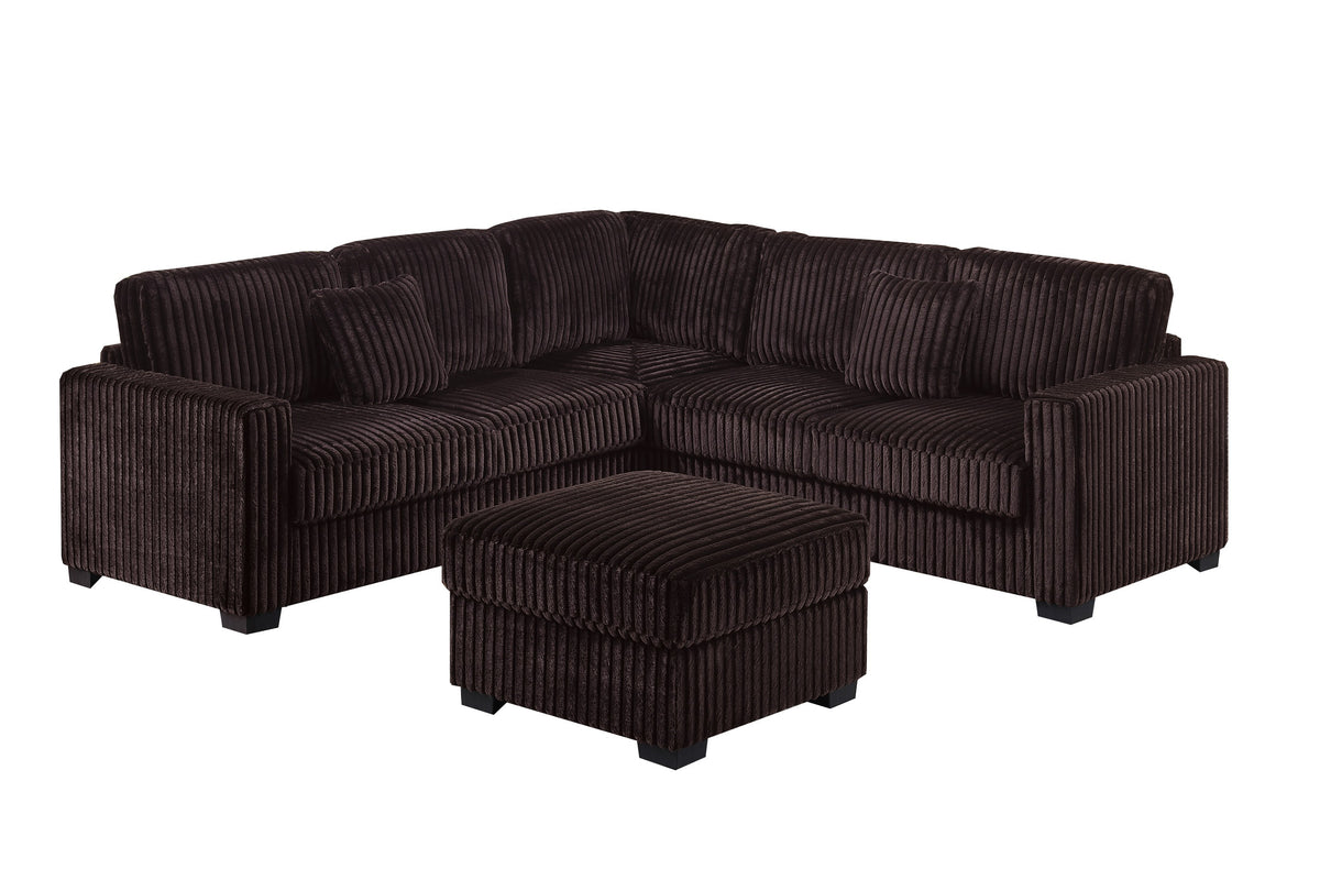 4-Pc Sectional Sofa W/ 2 Accent Pillows - Coffee Fur-Like Jumbo Corduroy