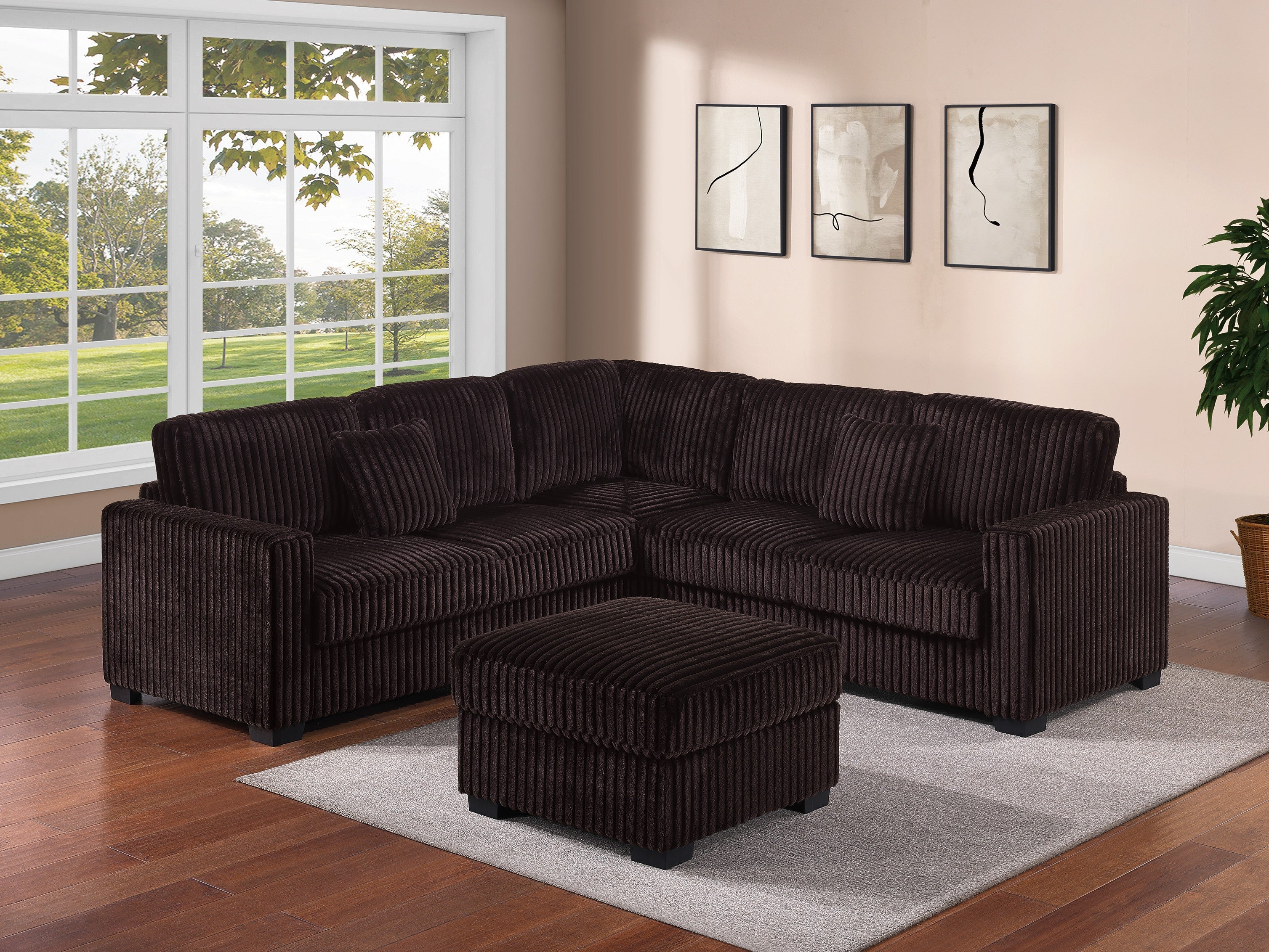 4-Piece Sectional Set - Coffee Fur-Like Jumbo Corduroy