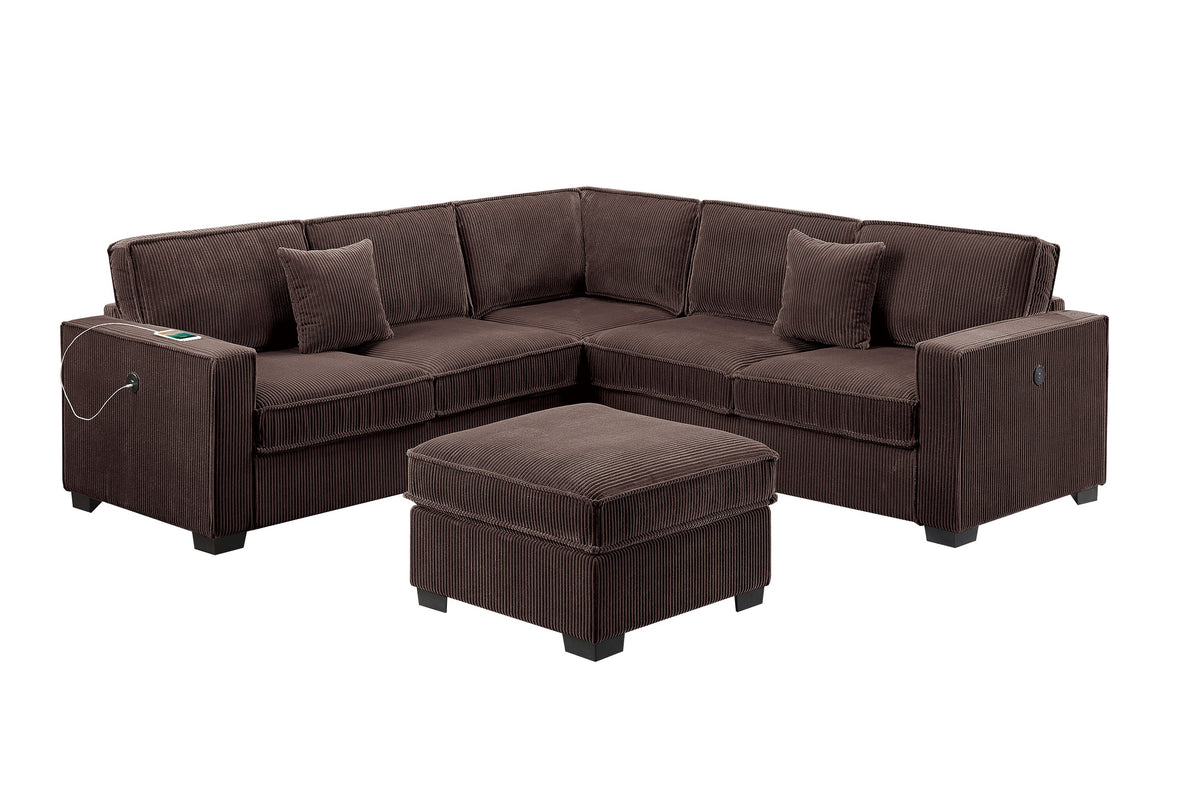 4-Pc Sectional Sofa W/ 2 Accent Pillows - Chocolate Corduroy
