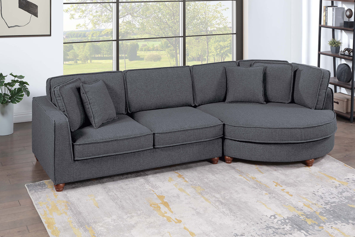 2-Pc Sectional W/ 4 Accent Pillows - Pewter Boucle