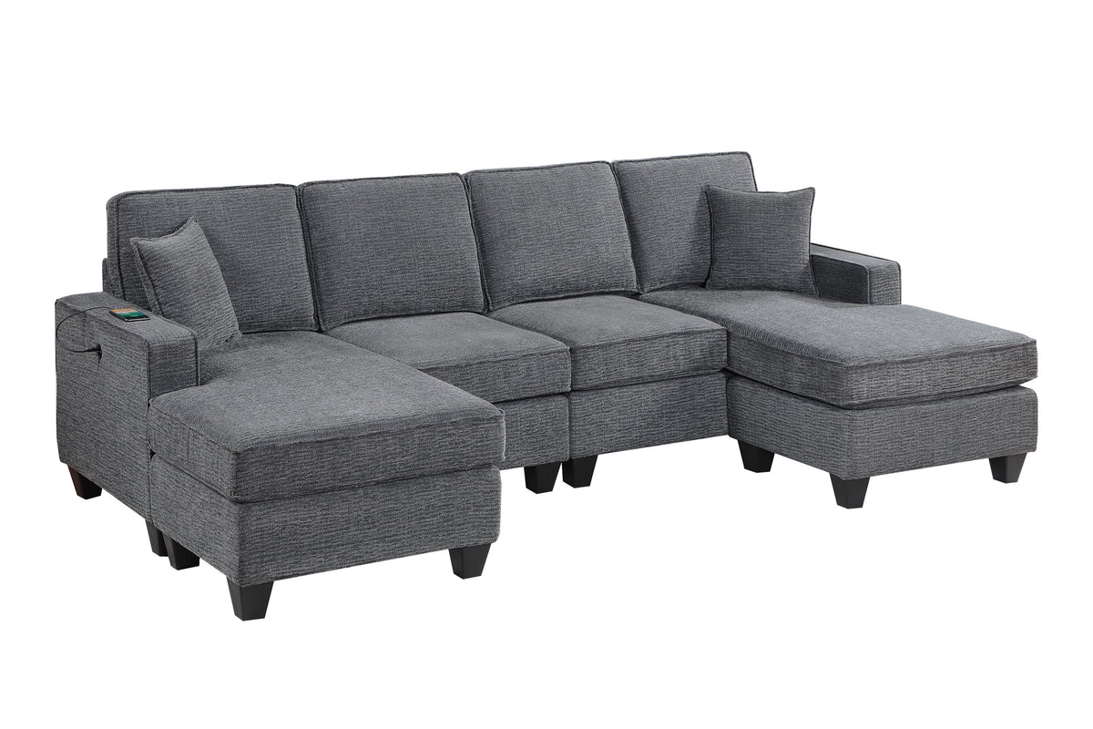 3-Pc Sectional Sofa W/Usb Ports - Slate Gray