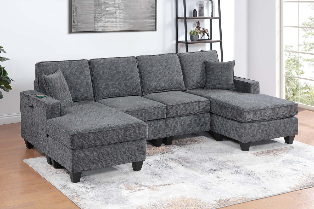 3-Pc Sectional Sofa W/Usb Ports - Slate Gray