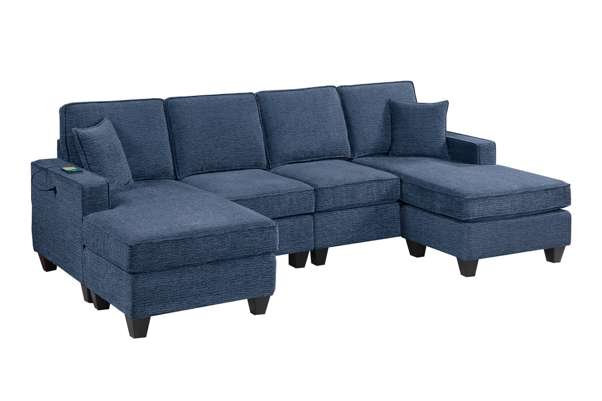 3-Pc Sectional Sofa W/Usb Ports - Dark Blue