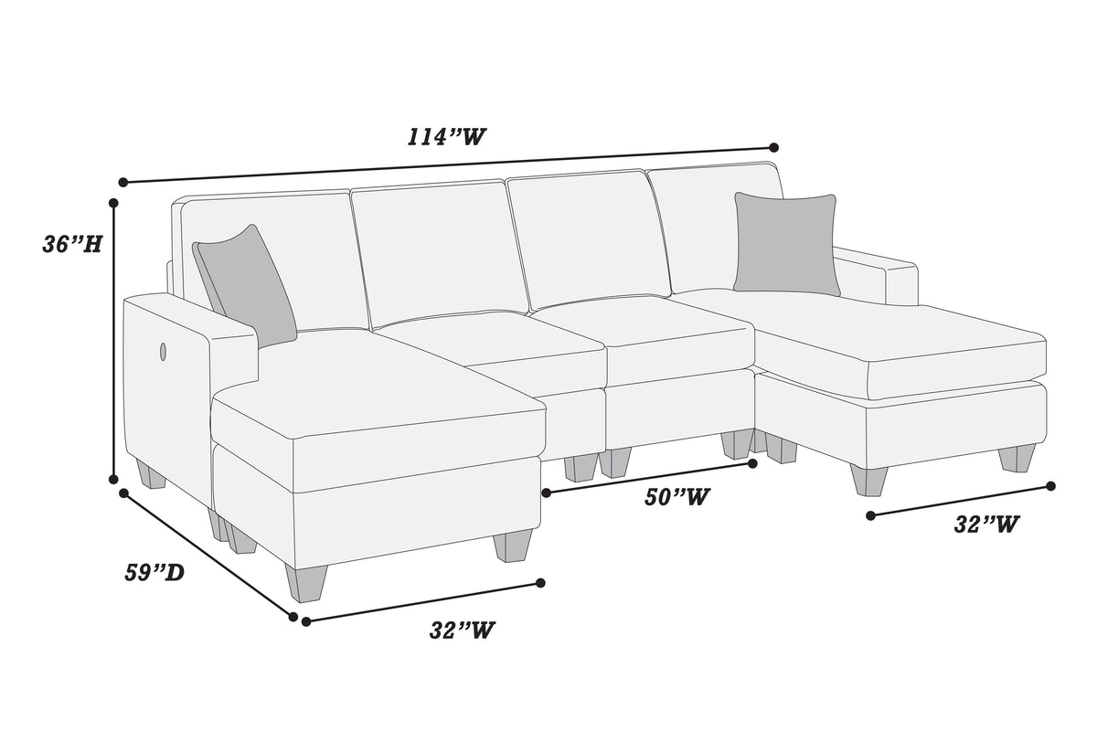 3-Pc Sectional Sofa W/Usb Ports - Dark Blue