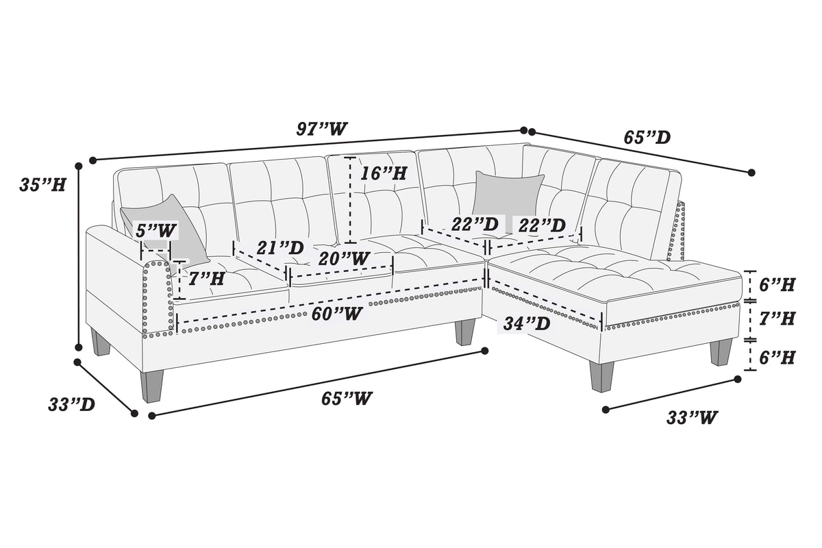 2-Pc Sectional Sofa W/ 2 Accent Pillows - Charcoal