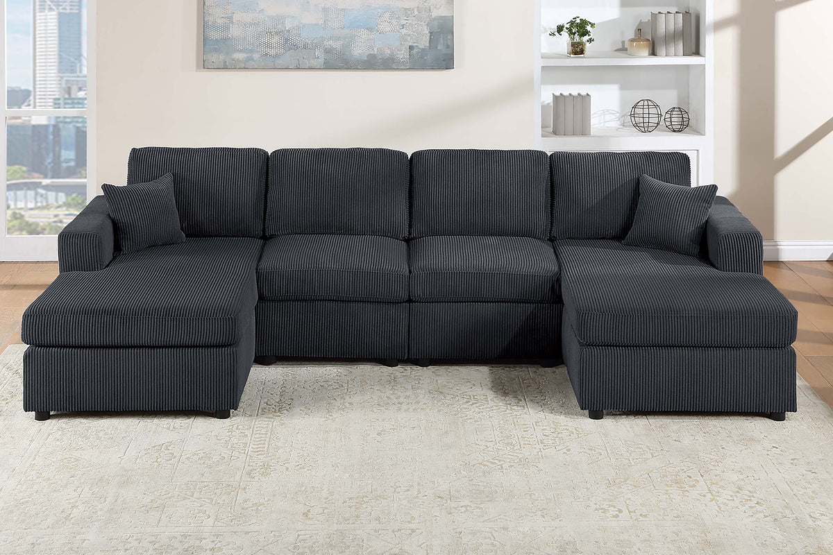 3-Pc Sectional Sofa W/ 2 Accent Pillows - Black
