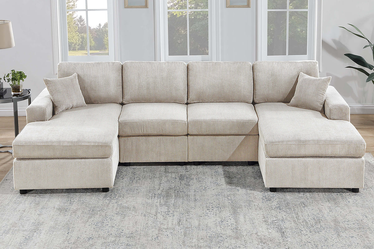 3-Pc Sectional Sofa W/ 2 Accent Pillows - Ivory