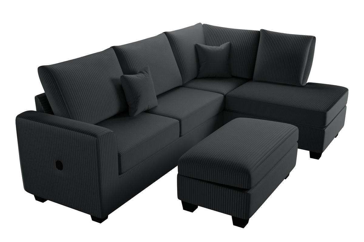 3-Pc Sectional Sofa W/ 2 Accent Pillows - Black