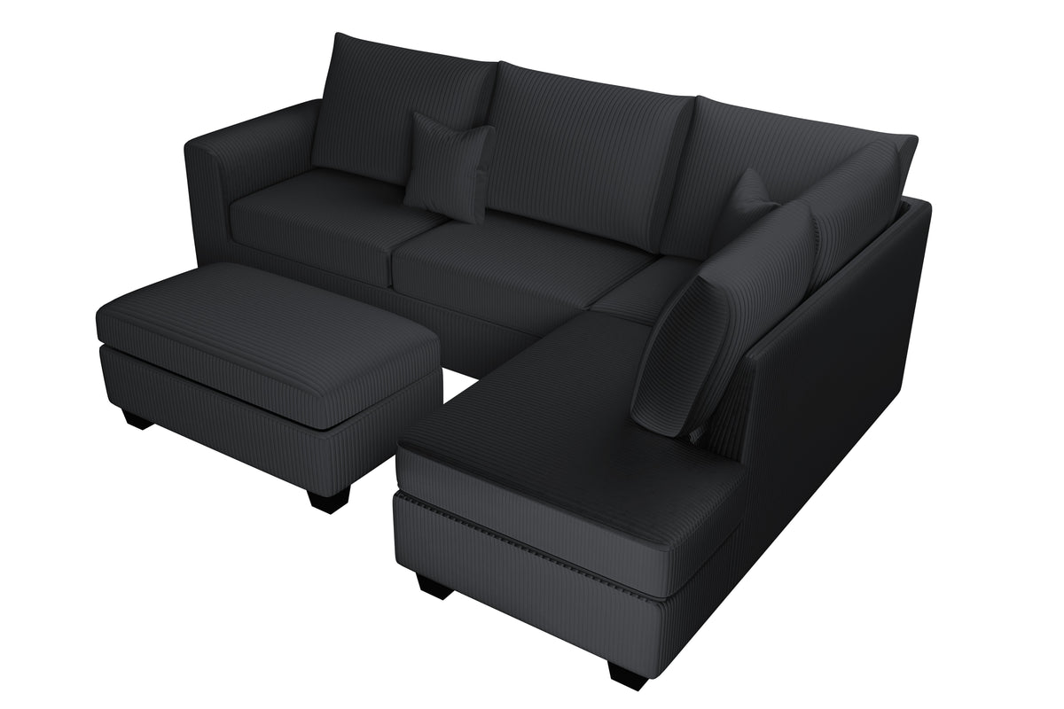 3-Pc Sectional Sofa W/ 2 Accent Pillows - Black