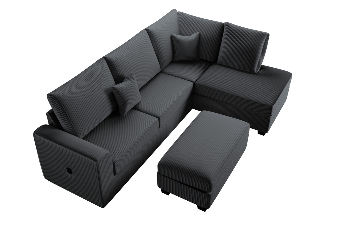 3-Pc Sectional Sofa W/ 2 Accent Pillows - Black