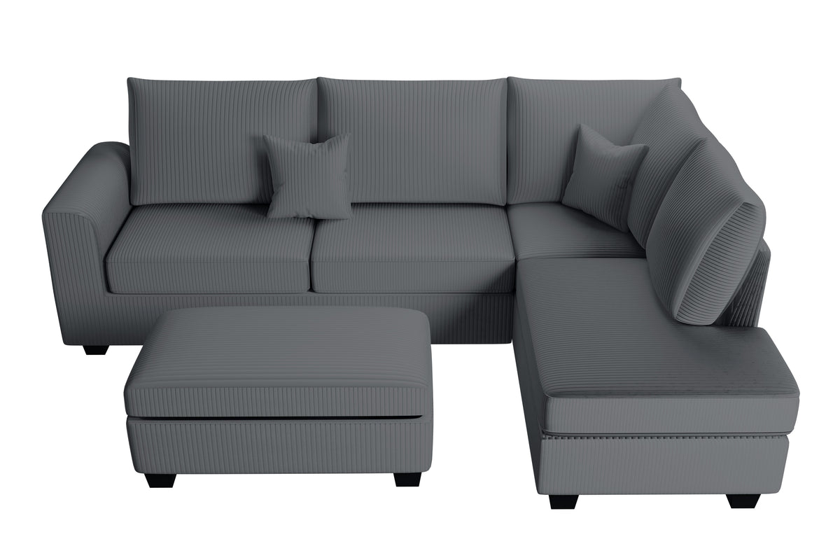3-Pc Sectional Sofa W/ 2 Accent Pillows - Dark Gray