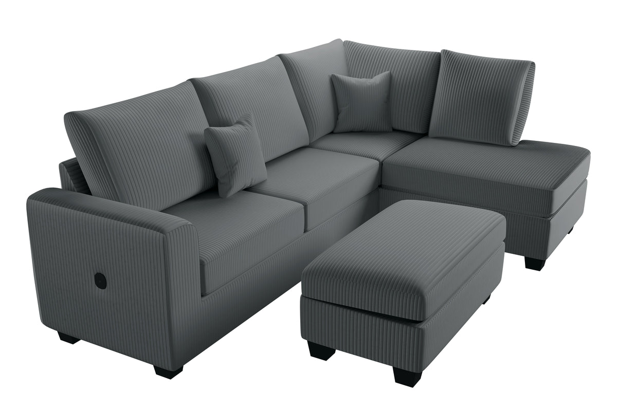 3-Pc Sectional Sofa W/ 2 Accent Pillows - Dark Gray