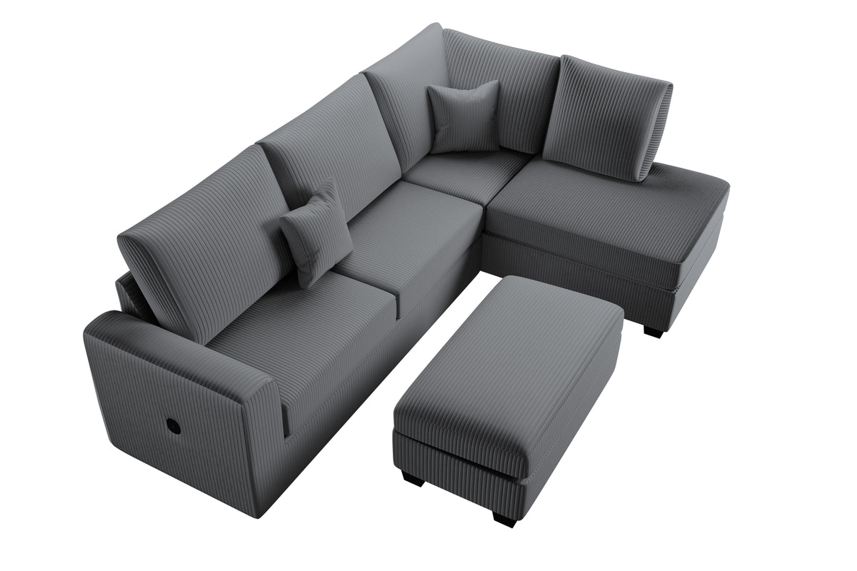 3-Pc Sectional Sofa W/ 2 Accent Pillows - Dark Gray