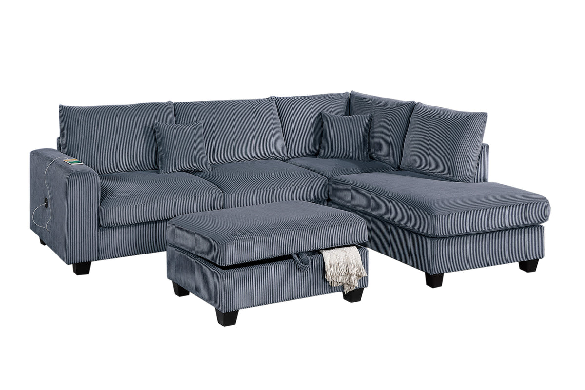 3-Pc Sectional Sofa W/ 2 Accent Pillows - Dark Gray