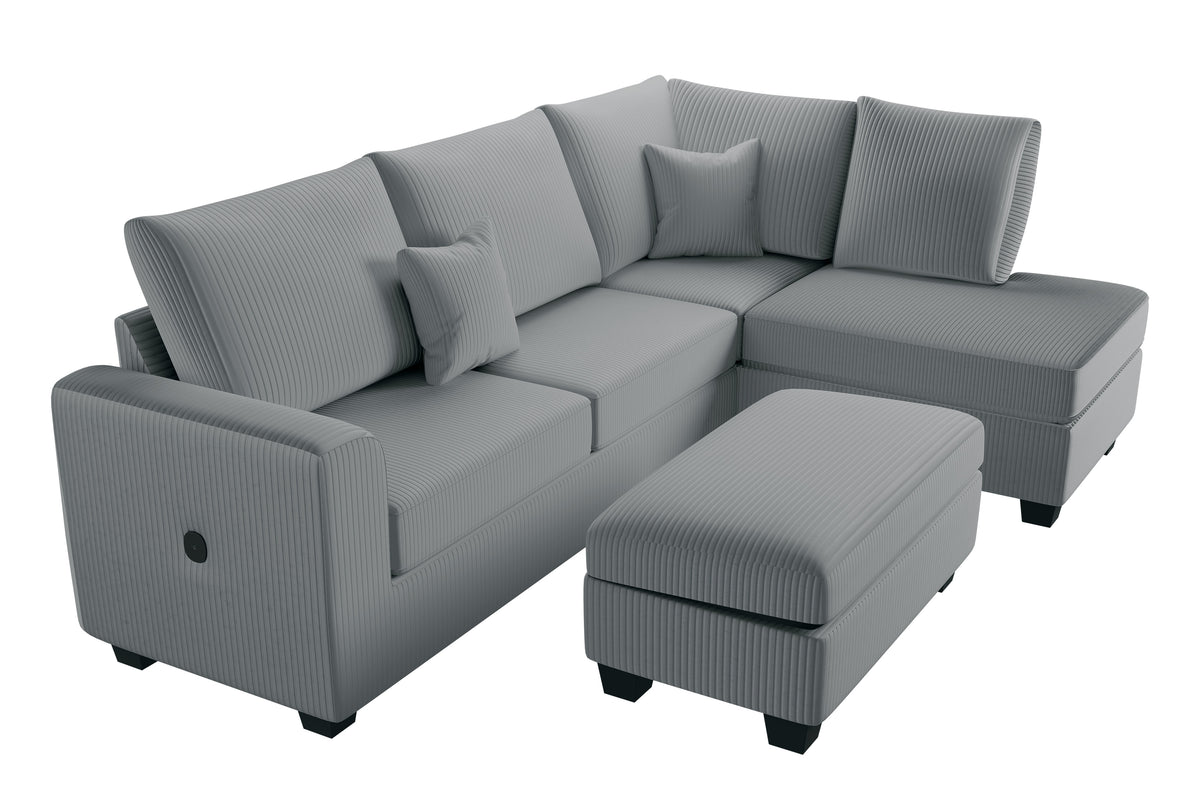 3-Pc Sectional Set W/ 2 Accent Pillows - Fog