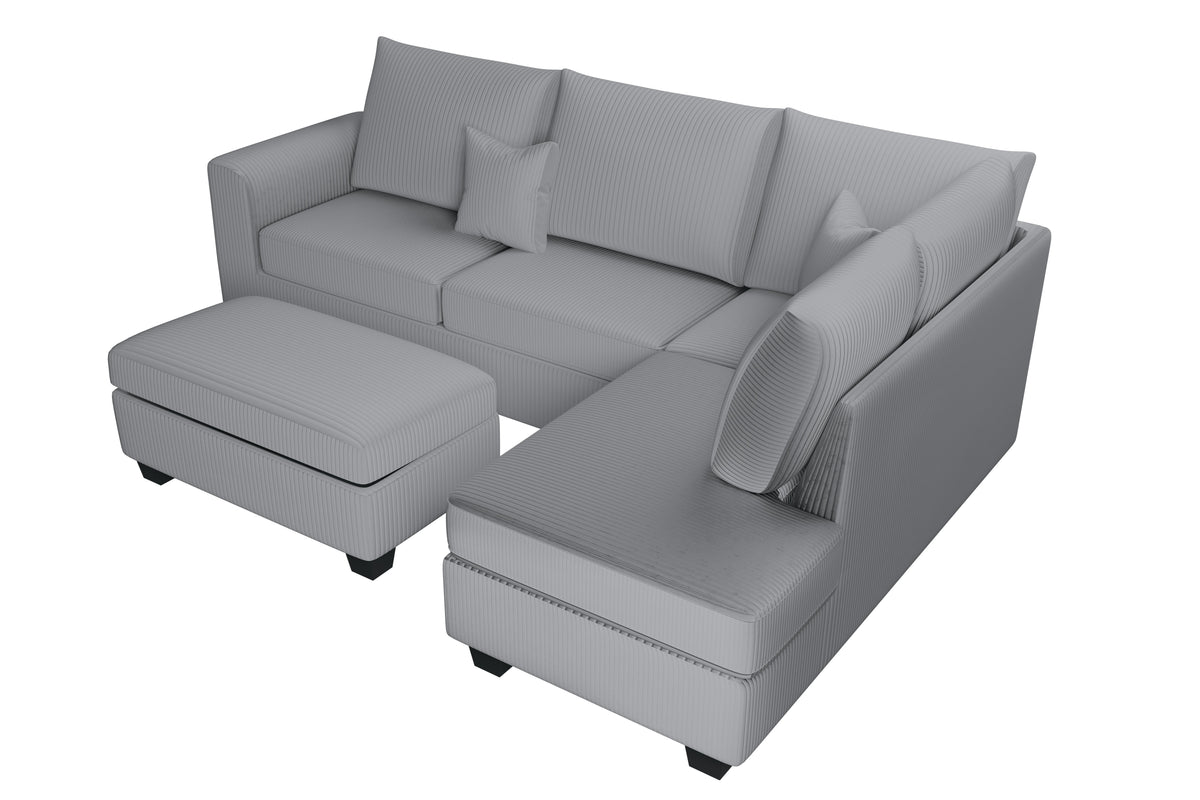 3-Pc Sectional Set W/ 2 Accent Pillows - Fog