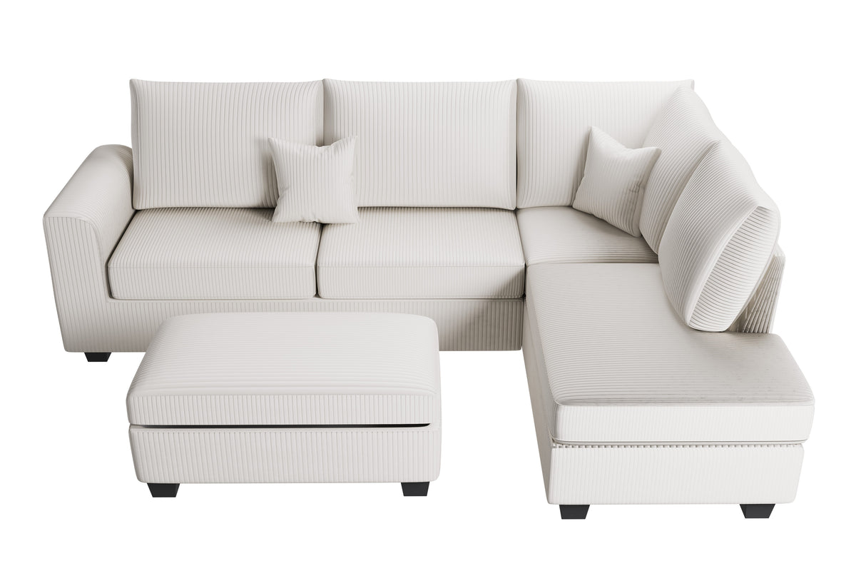 3-Pc Sectional Set W/ 2 Accent Pillows - Ivory