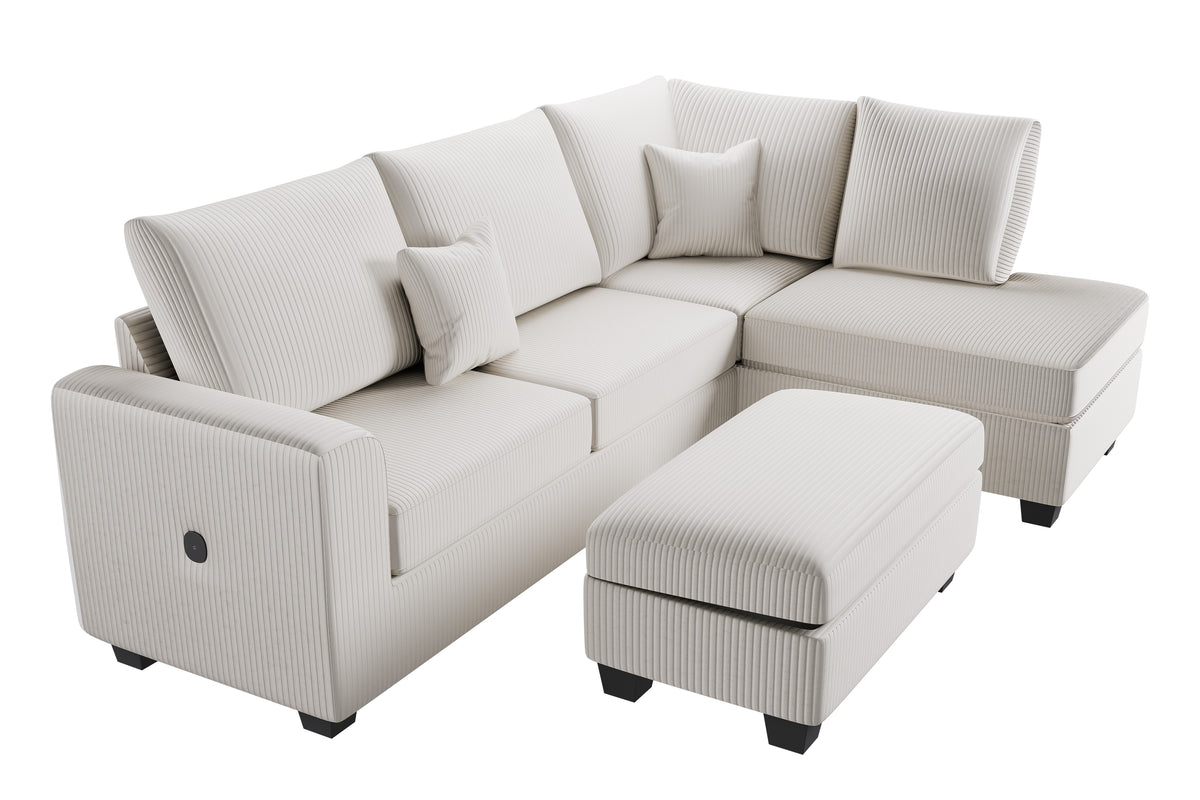3-Pc Sectional Set W/ 2 Accent Pillows - Ivory