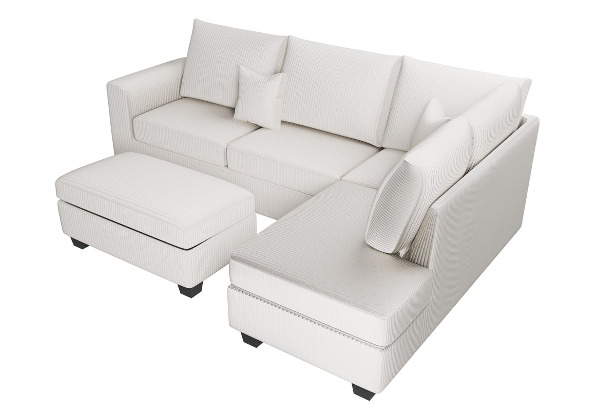 3-Pc Sectional Set W/ 2 Accent Pillows - Ivory