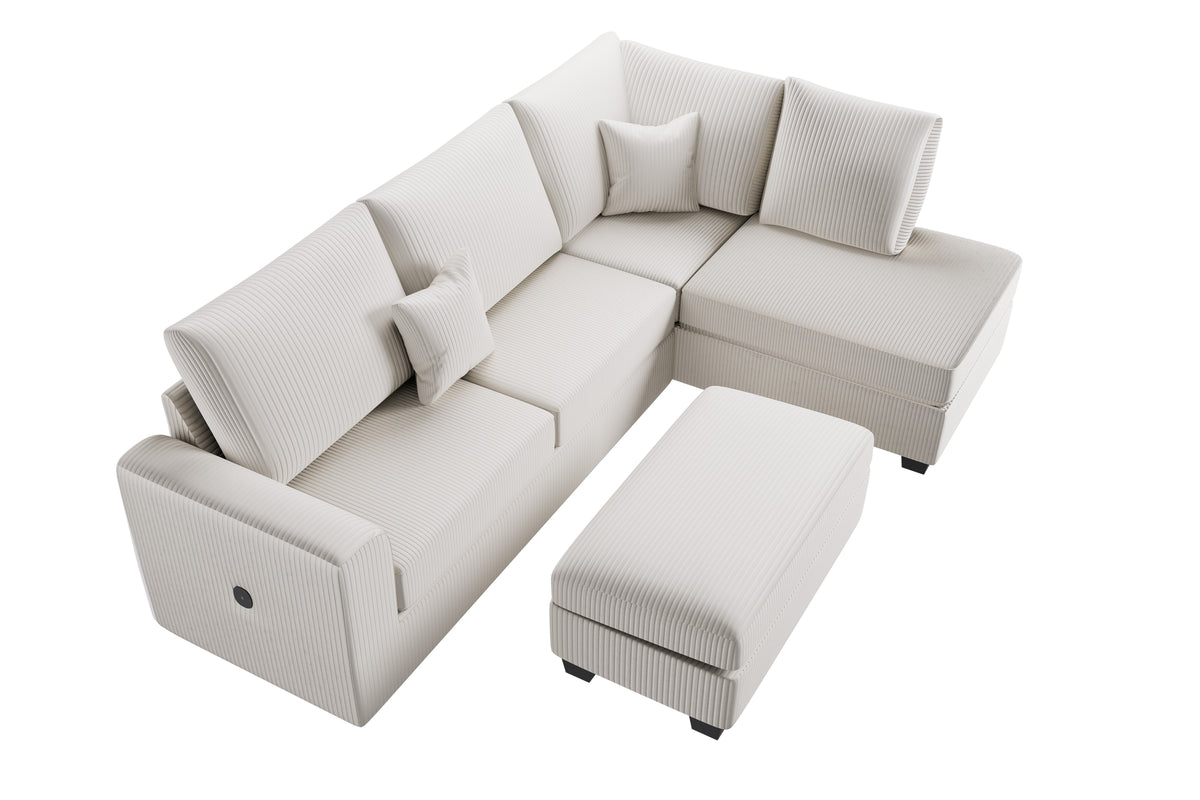 3-Pc Sectional Set W/ 2 Accent Pillows - Ivory