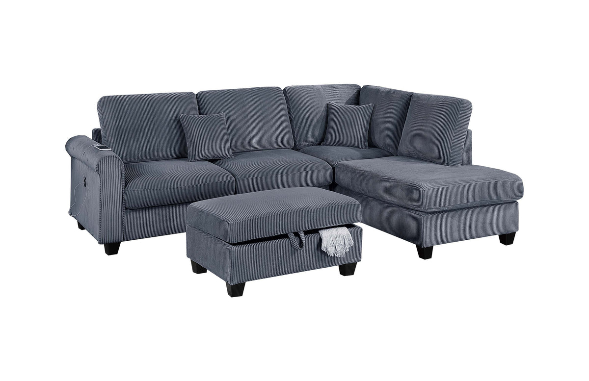 3-Pc Sectional Set W/ 2 Accent Pillows - Dark Gray