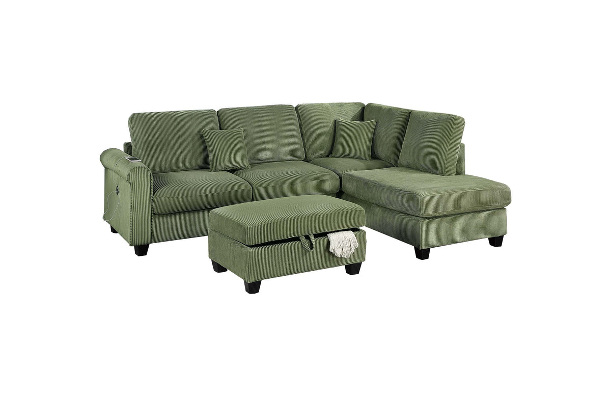 3-Pc Sectional Set W/ 2 Accent Pillows - Sage