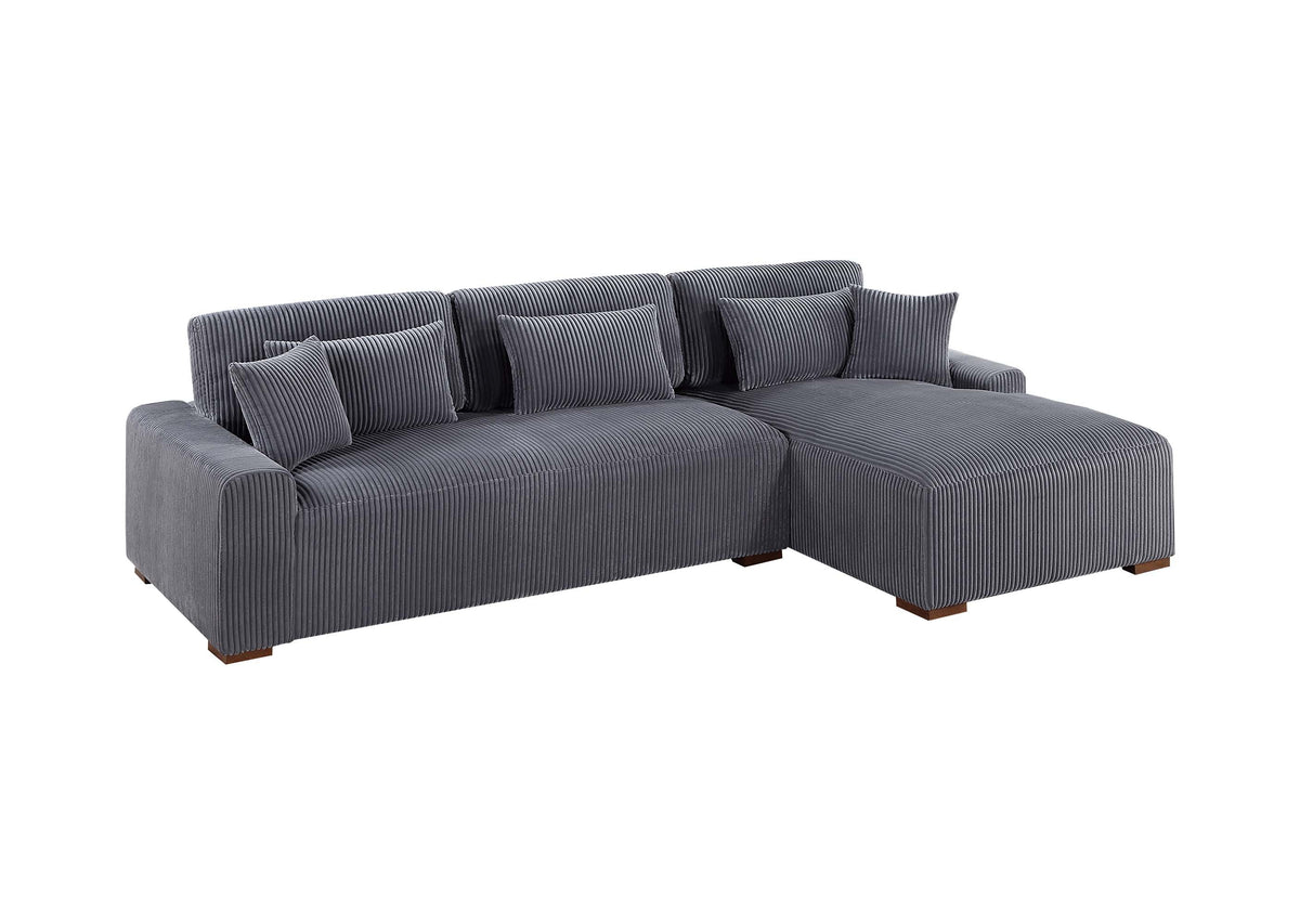 2-Pc Sectional Set (X-Large Size) W/ 5 Accent Pillows - Dark Gray