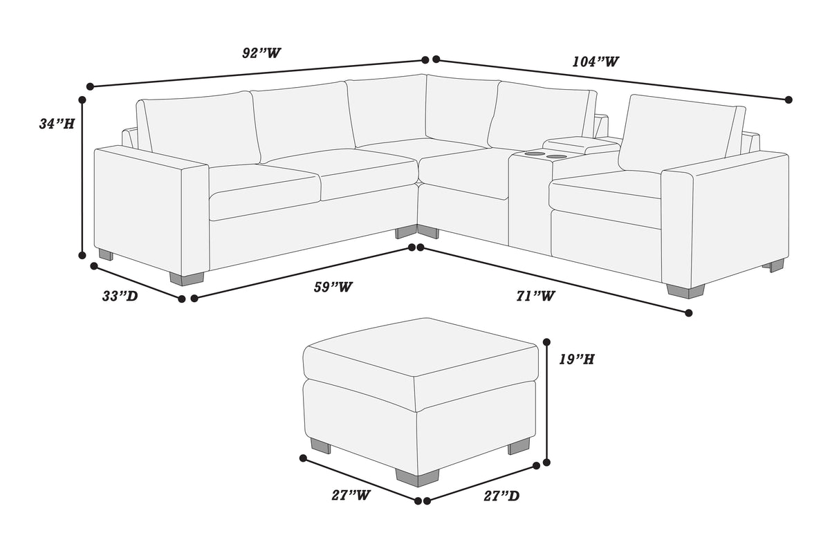 4-Pc Sectional Sofa - Light Gray