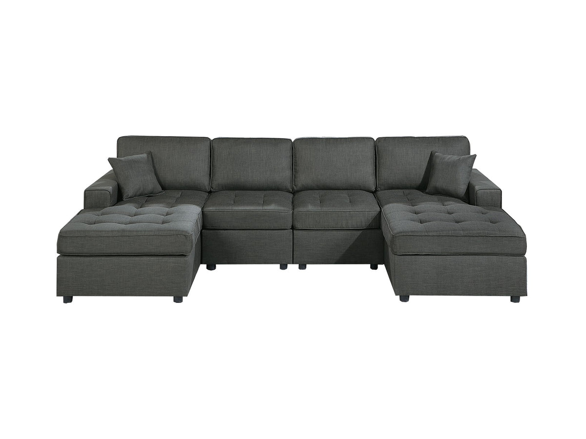 3-Pc Sectional Sofa W/ 2 Accent Pillows - Ash Black
