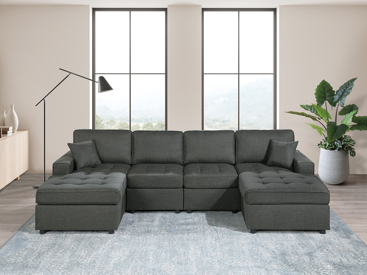 3-Pc Sectional Sofa W/ 2 Accent Pillows - Ash Black