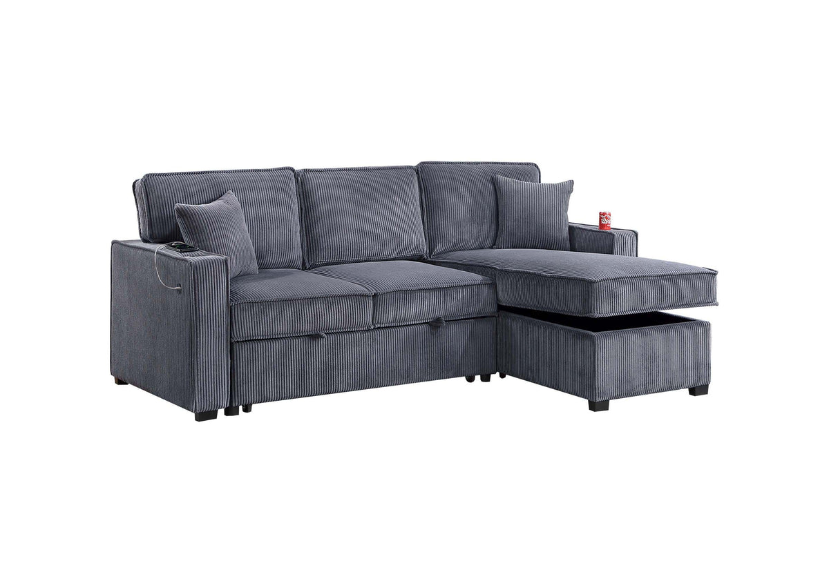 Covertible Sectional W/ Usb Ports  & 2 Accent Pillows - Dark Gray