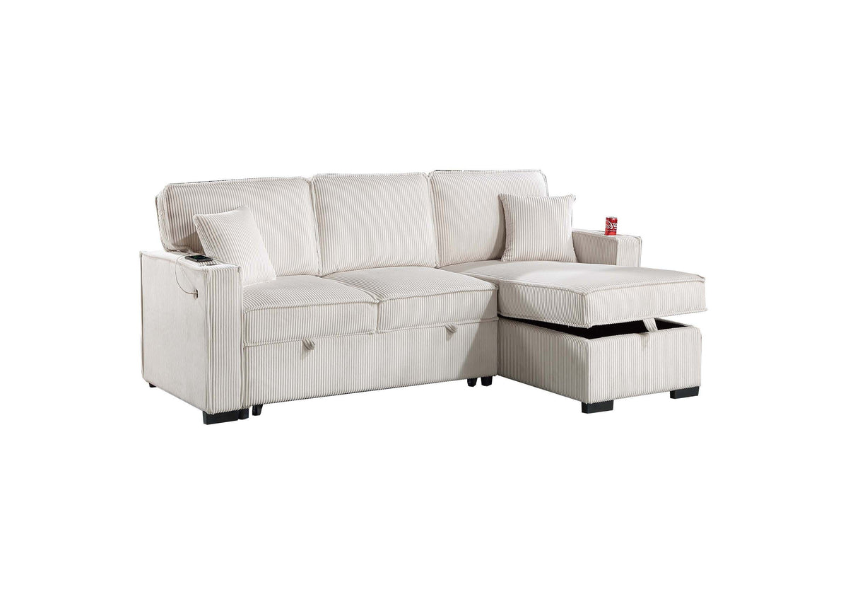 Covertible Sectional W/ Usb Ports  & 2 Accent Pillows - Beige
