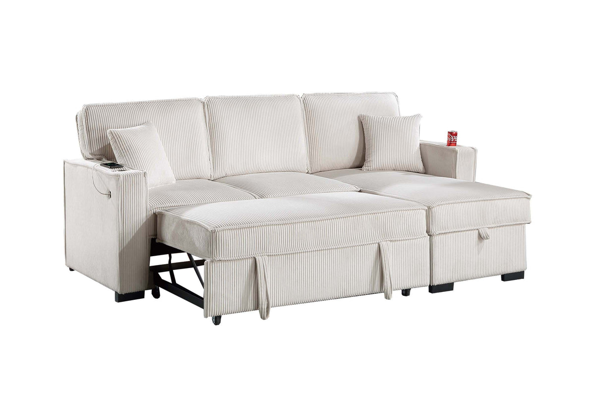 Covertible Sectional W/ Usb Ports  & 2 Accent Pillows - Beige