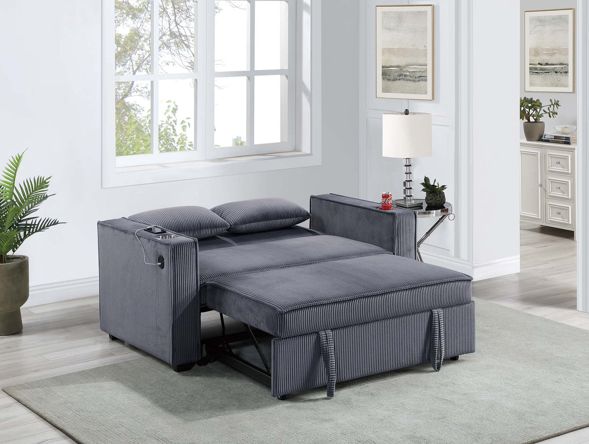 Convertible Sofa W/ 2 Accent Pillows - Dark Gray Corduroy