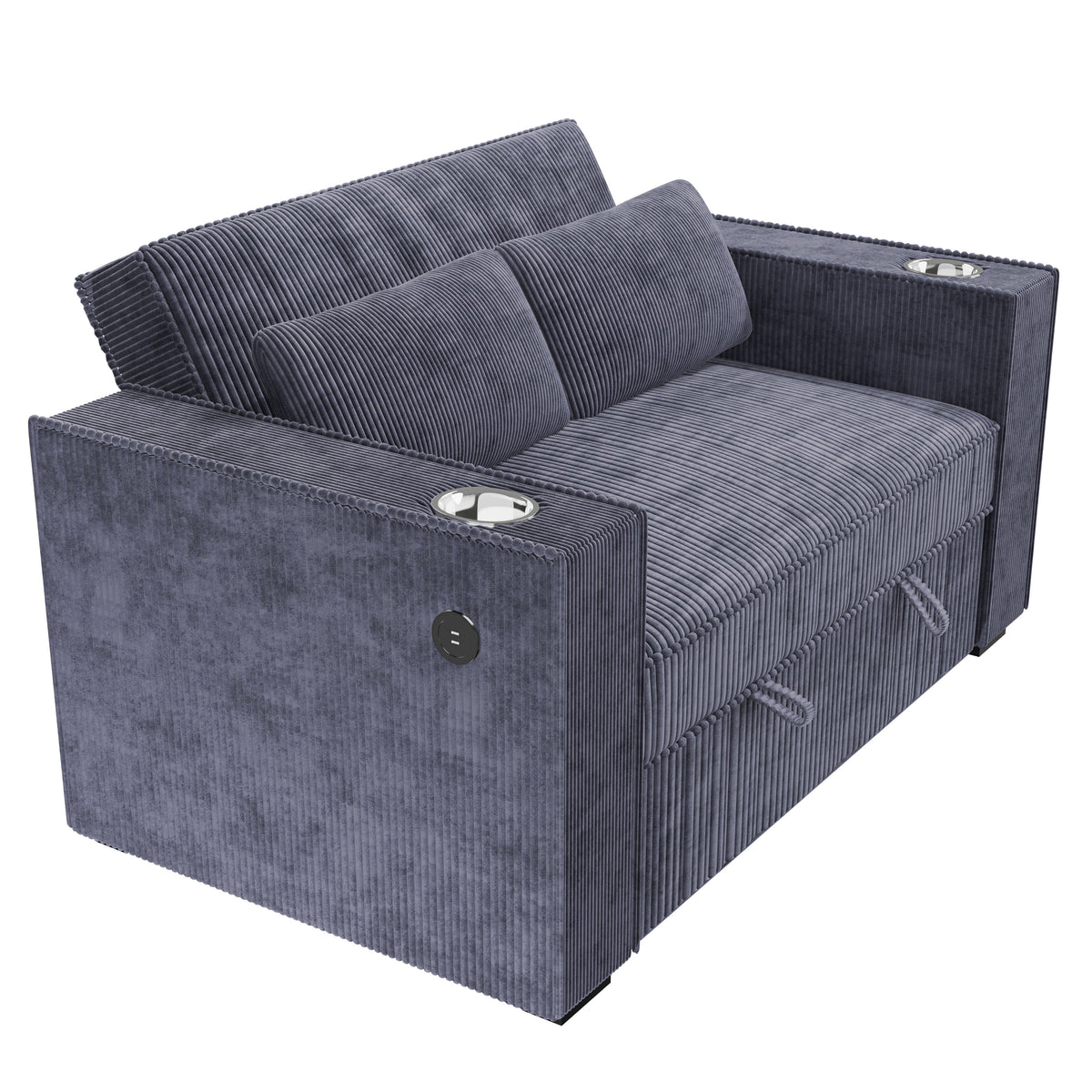 Convertible Sofa W/ 2 Accent Pillows - Dark Gray Corduroy